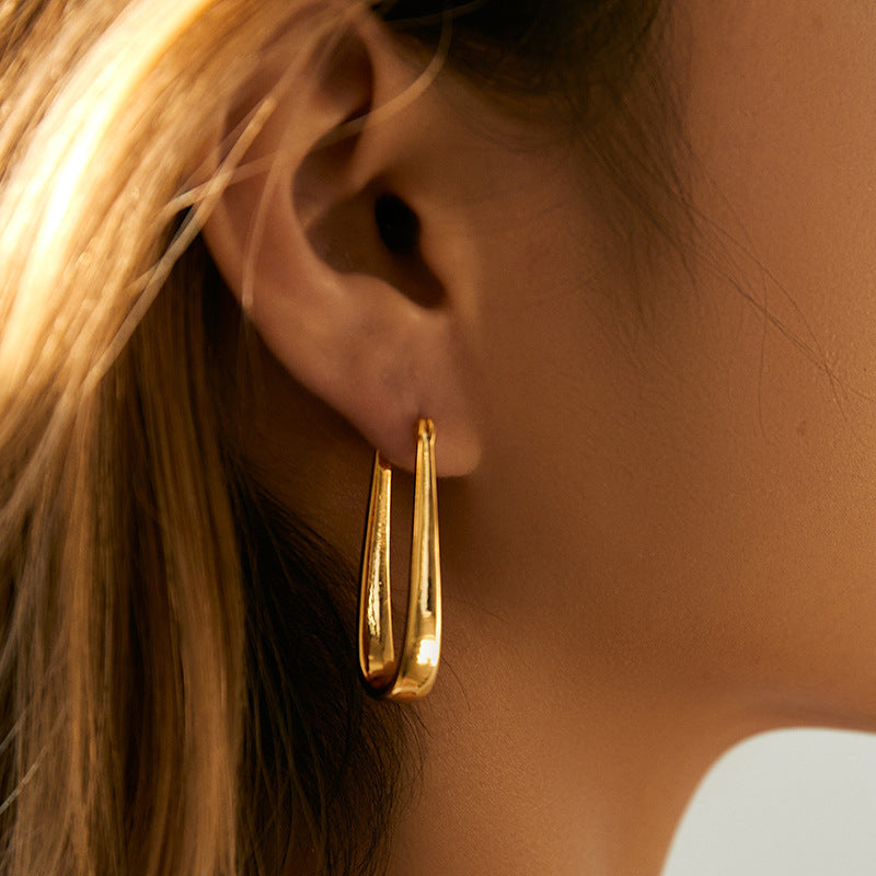 Simple U-Shape Drop Hoop Earrings