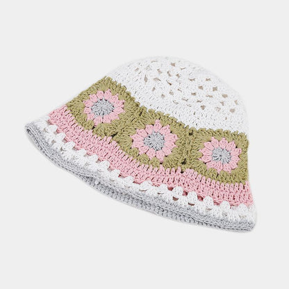 Contrast Color Hollow Out Crochet Bucket Hat
