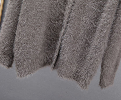 Fashion V-Neck Long Sleeve Fuzzy Knit Cardigan