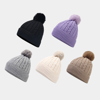 Twist Padded Solid Color Knit Pom Beanie