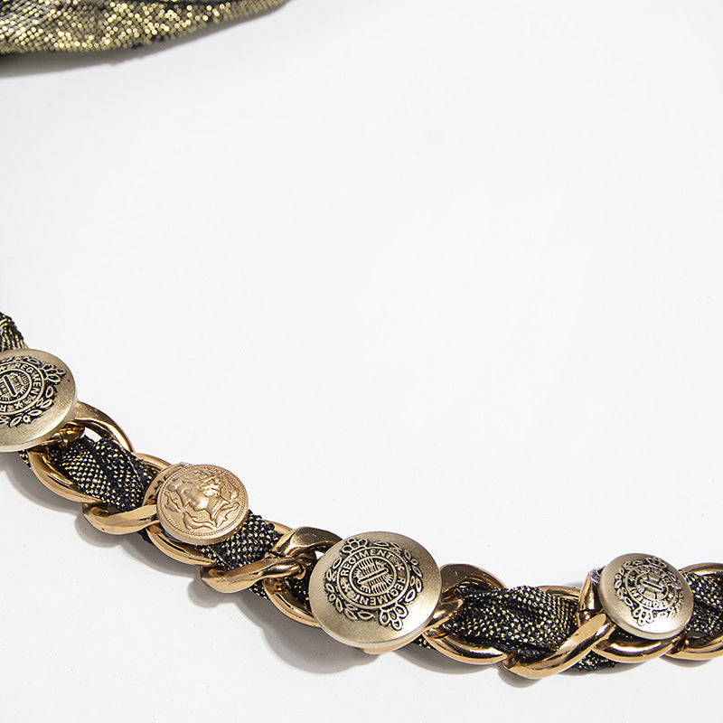 Vintage Rose Silk Chain Pearl Waist Belt