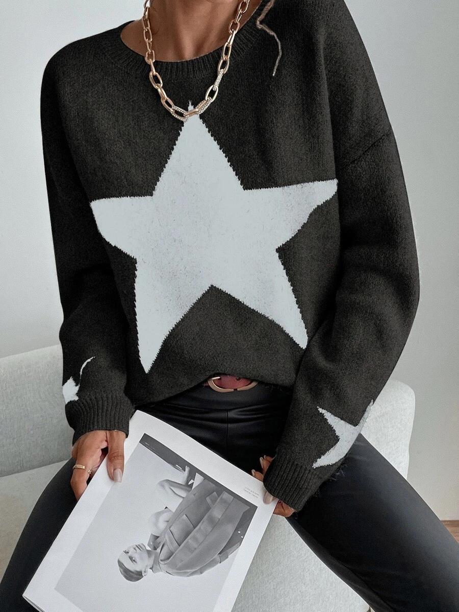 Round Neck Star Jacquard Pullover Sweater