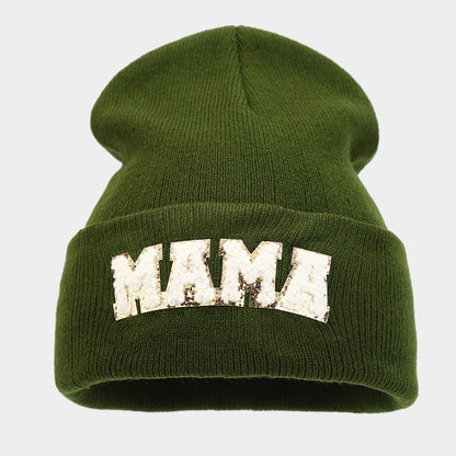 Simple Solid Color Letter Embroidery Knit Beanie