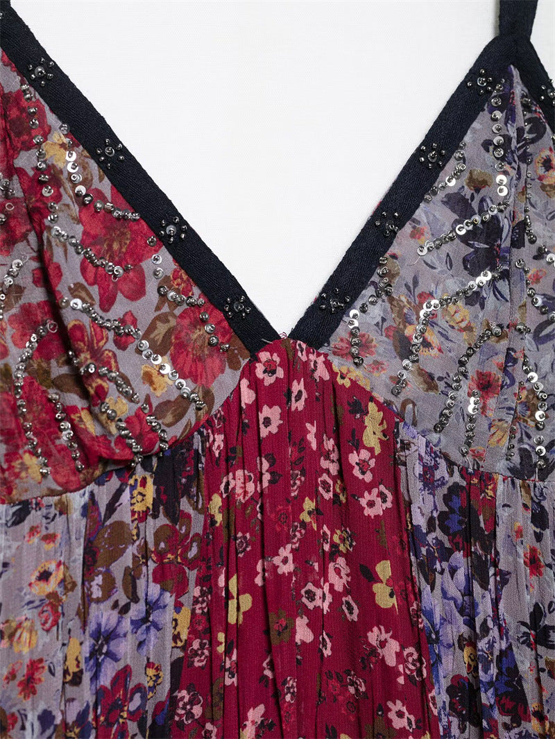 Casual Printed Spaghetti Strap Maxi Dress