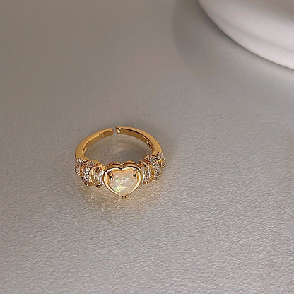 Vintage Zircon Heart Open  Adjustable Ring