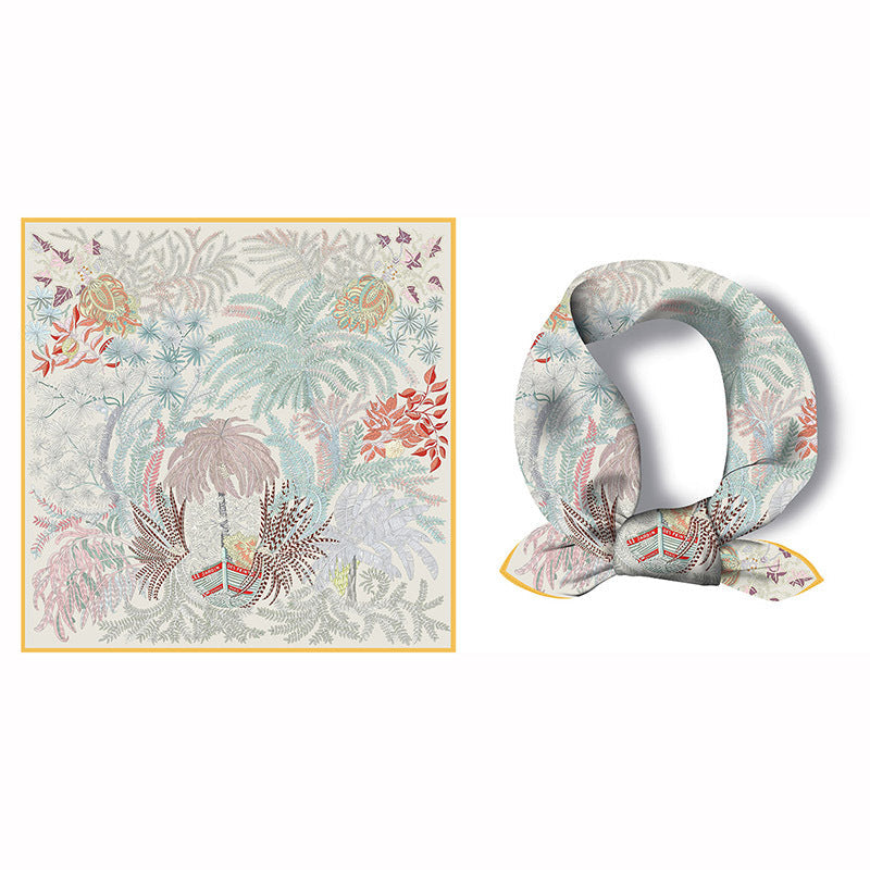 Colorful Tropical Print Square Silk Scarf