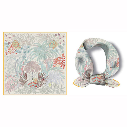 Colorful Tropical Print Square Silk Scarf