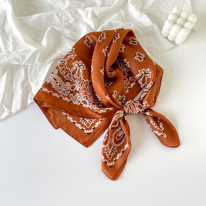 Simple Paisley Print Square Satin Scarf