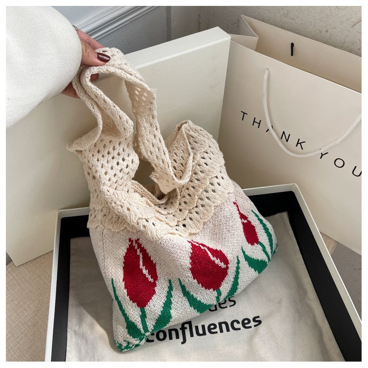 Vintage Flower Jacquard Knit SHoulder Bag