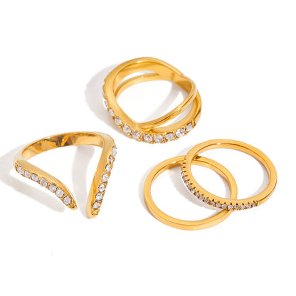 Trendy Rhinestone Gold Plated Geometric Ring