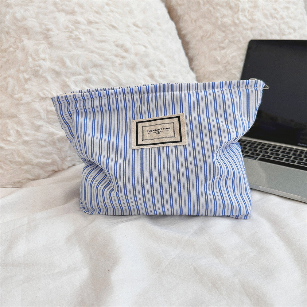 Striped Color Block Portable  Make Up Bag