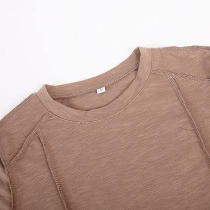 Patchwork Round Neck Simple Tops