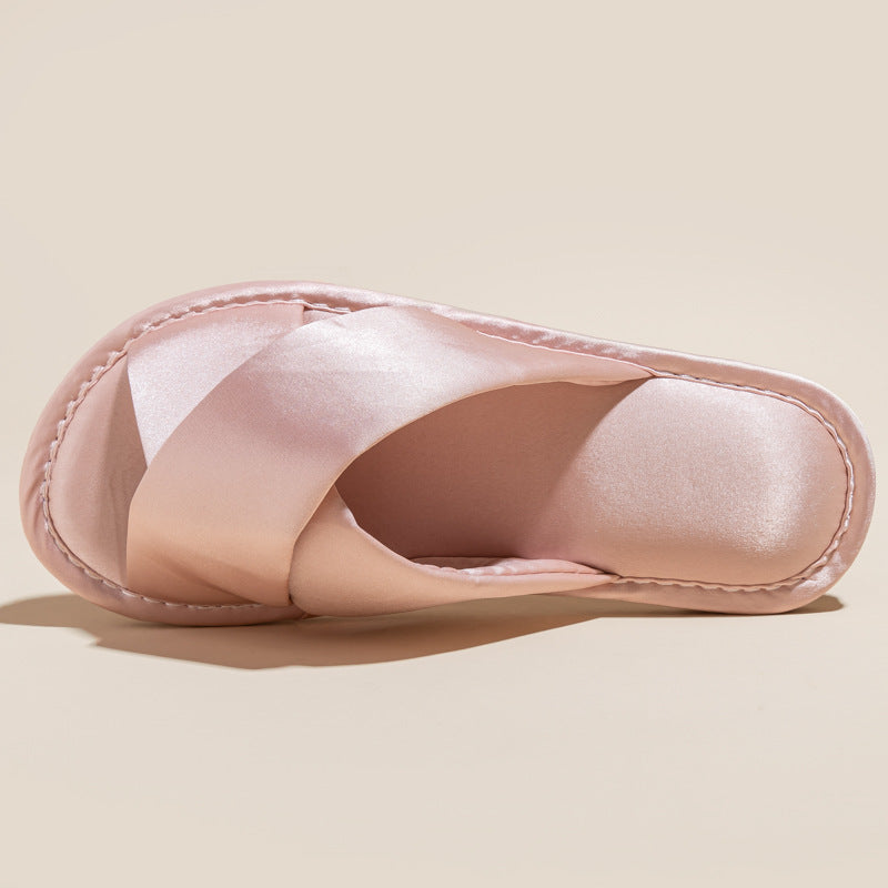Solid Color Crossed Satin Slide Slippers