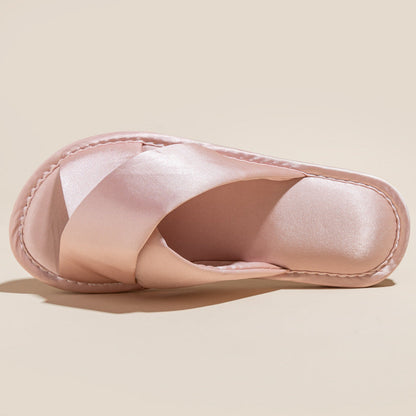 Solid Color Crossed Satin Slide Slippers