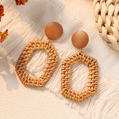 Bohemian Beach Vintage Woven Straw Earrings