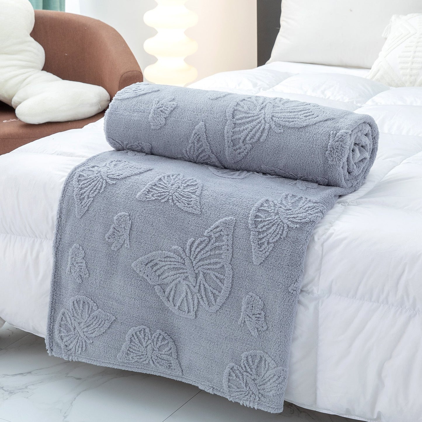 Solid Color Butterfly Jacquard Coral Fleece Blanket