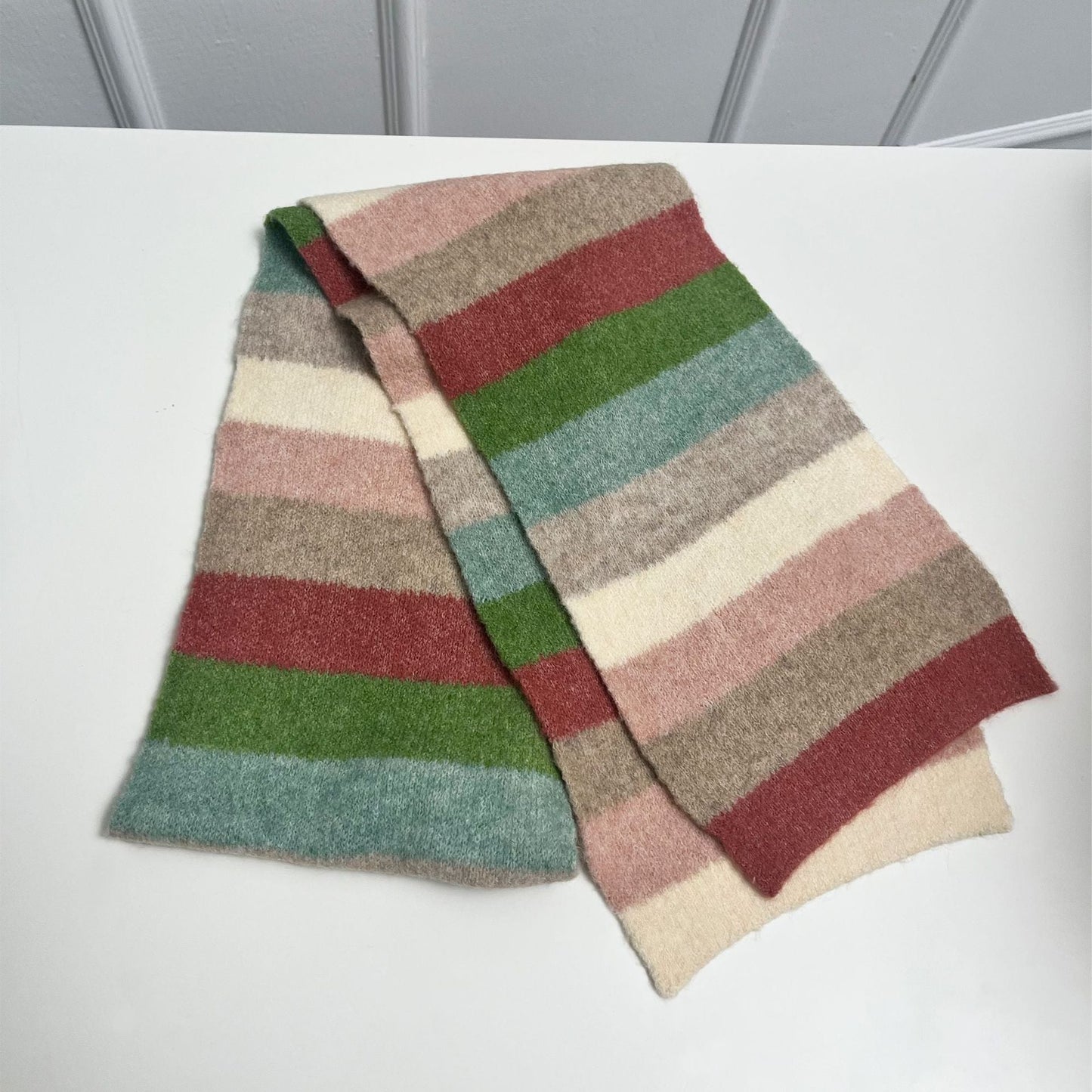 Versatile Contrast Color Striped Wool Knit Scarf