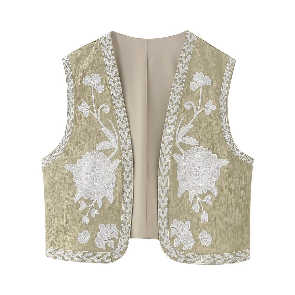 Flower Embroideries Open Front Elegant Vest