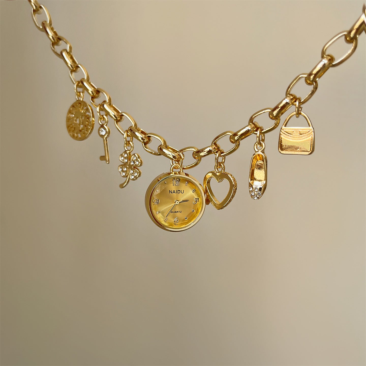 Heart Pendant Charm Bracelet Quartz Watch