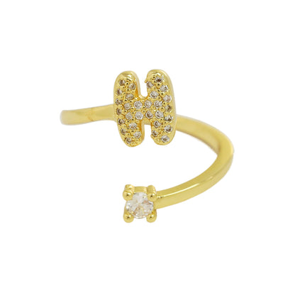 Letters A–Z Sparkling Zircon Adjustable Ring