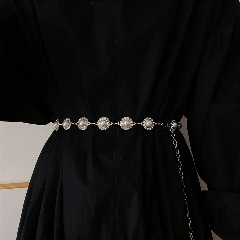Pearl Metal Waist Chain Elegant Belt