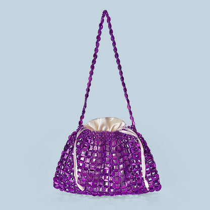Beaded Woven Shoulder Tote Bag