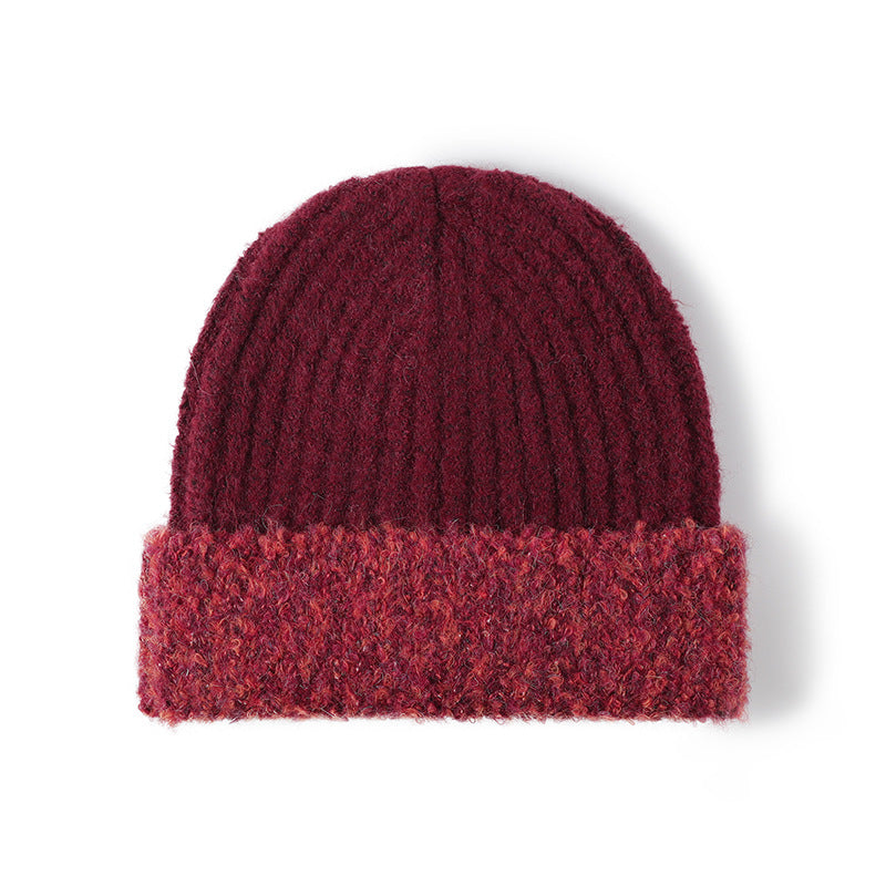 Spliced Color Knit Hat Paded Beanie