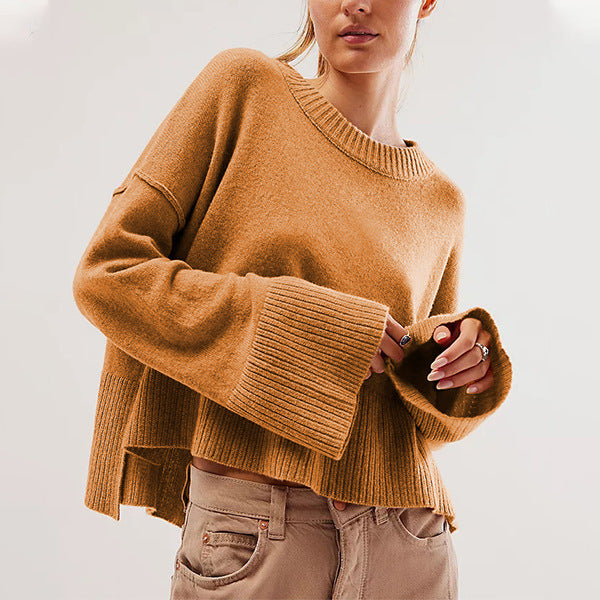 Solid Color Flared Sleeves Sweater