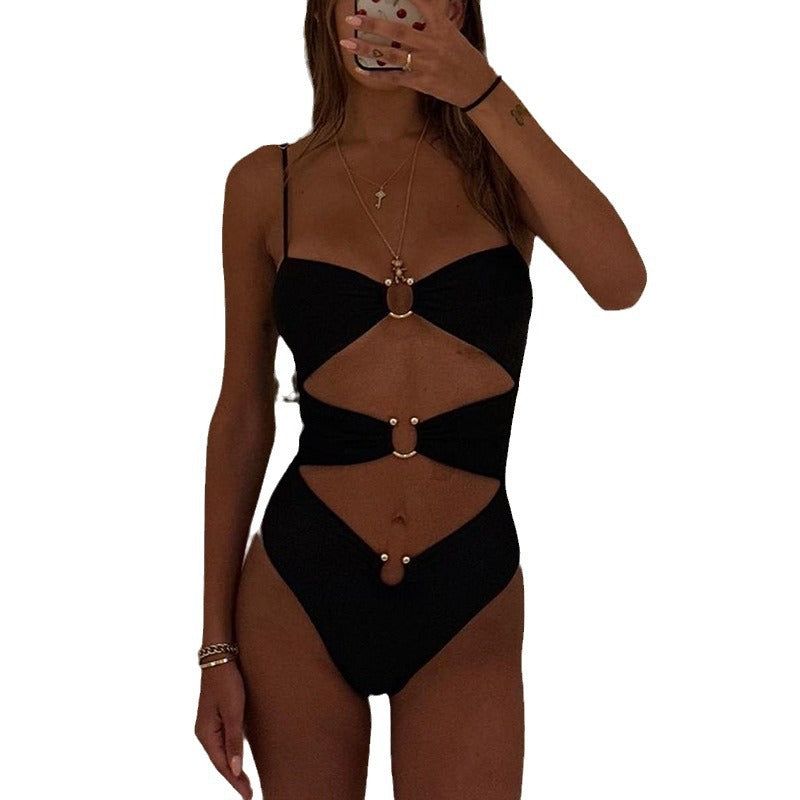 Black Sexy Hollow Out One Piece Swimwear