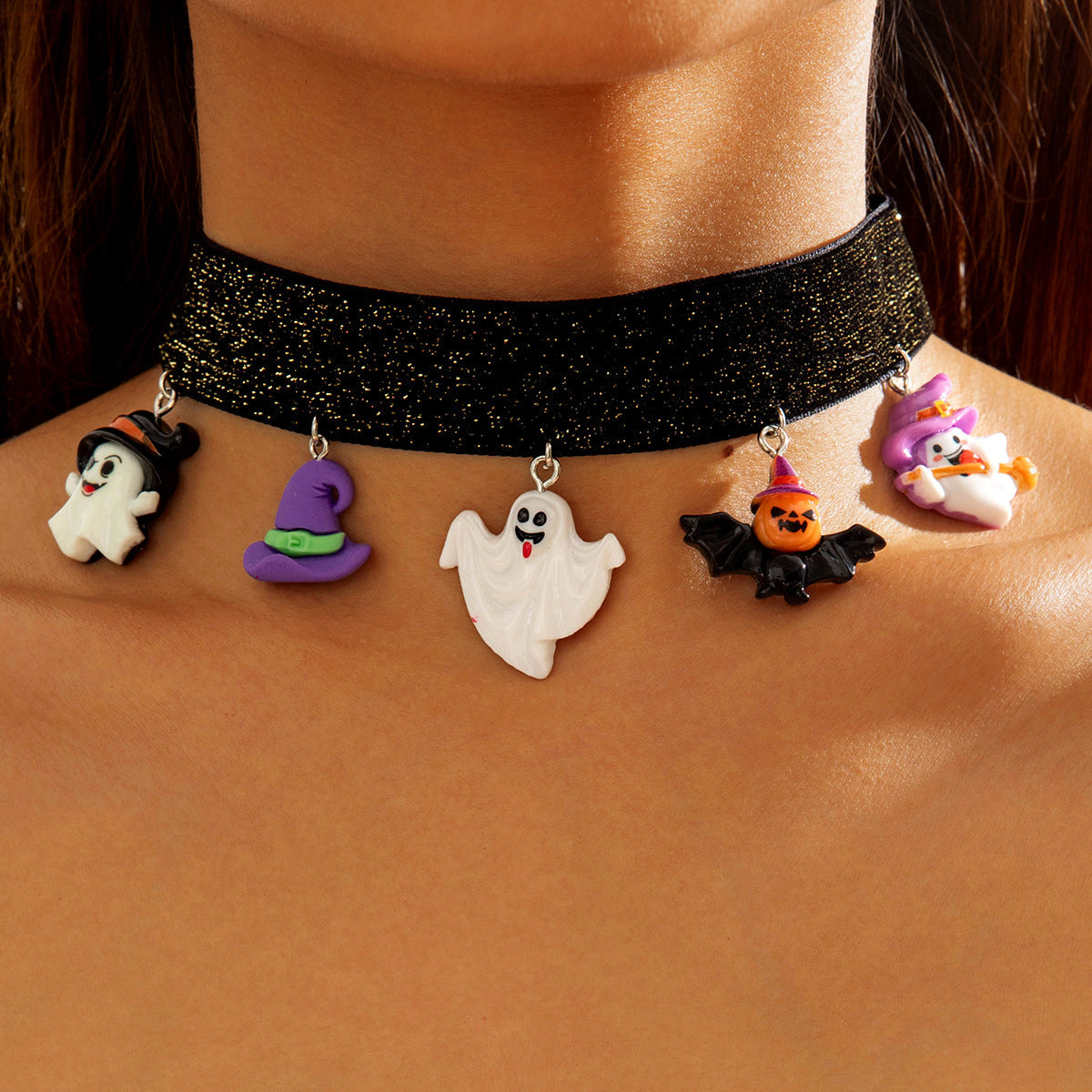 Chain Patchwork Dripping Ghost Halloween Choker