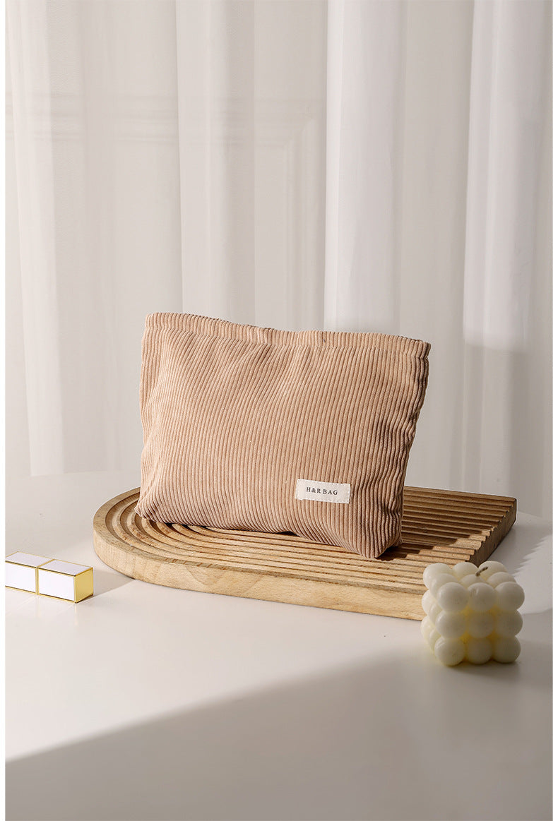 Simple Solid Color Corduroy Cosmetic Bag