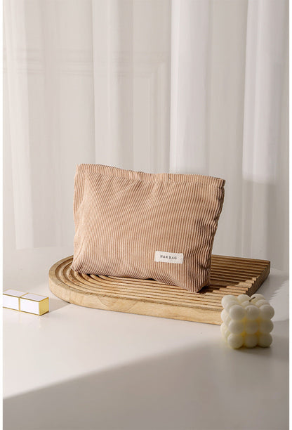 Simple Solid Color Corduroy Cosmetic Bag