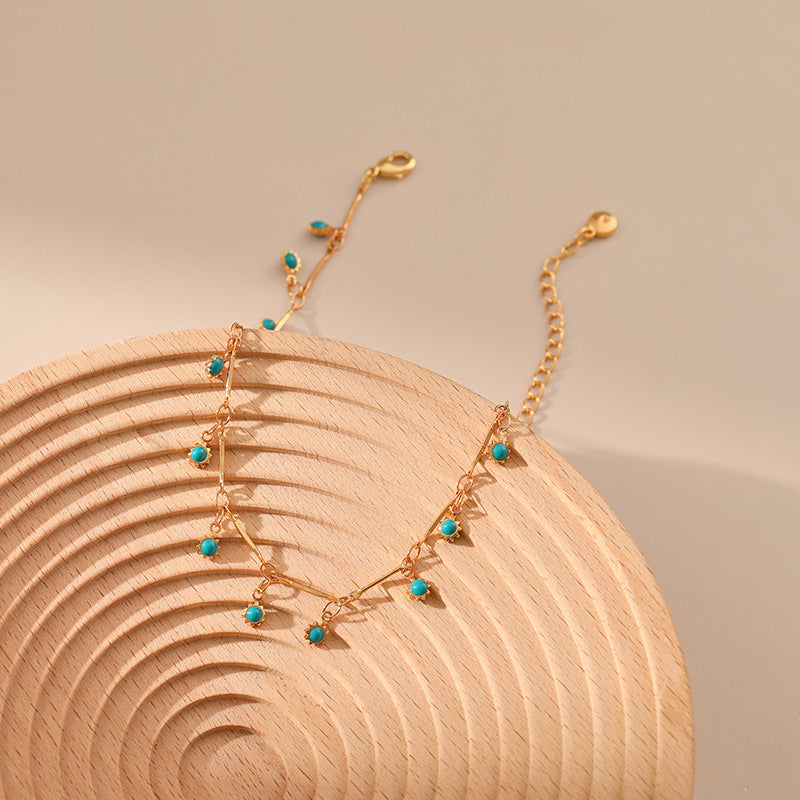 Blue Bead Pendants Tassel Chain Anklets