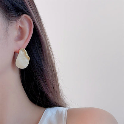 Elegant Amber Metal Resin Splice Drop Earrings