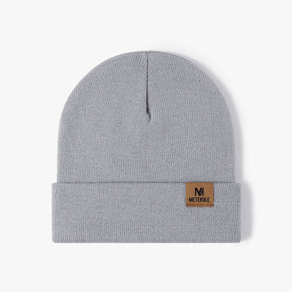 Simple Solid Color Tab Knit Beanie
