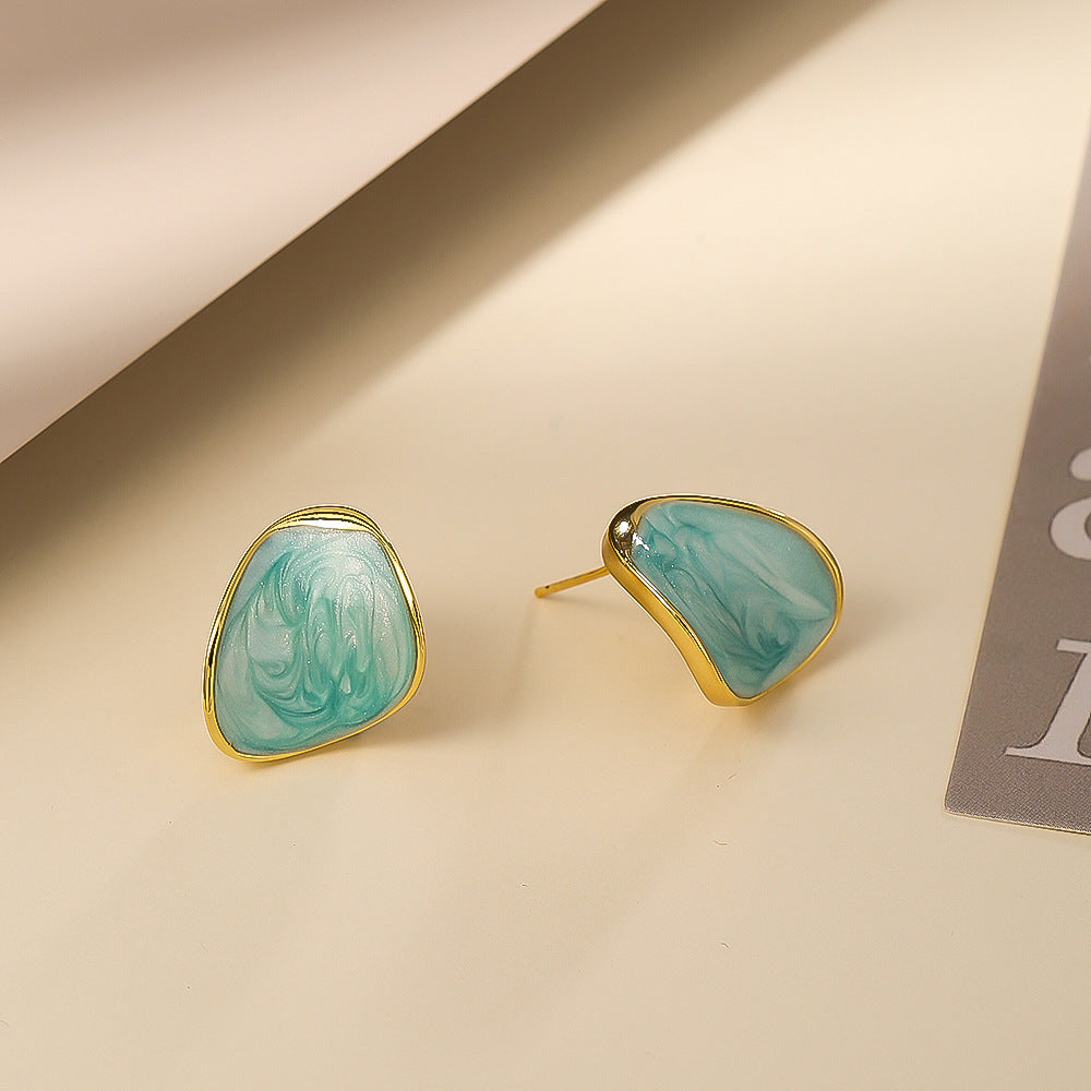 Elegant Gold Irregular Enamel Stud Earrings