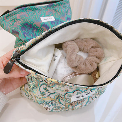 Elegant Jacquard Portable Zipper Cosmetic Bag