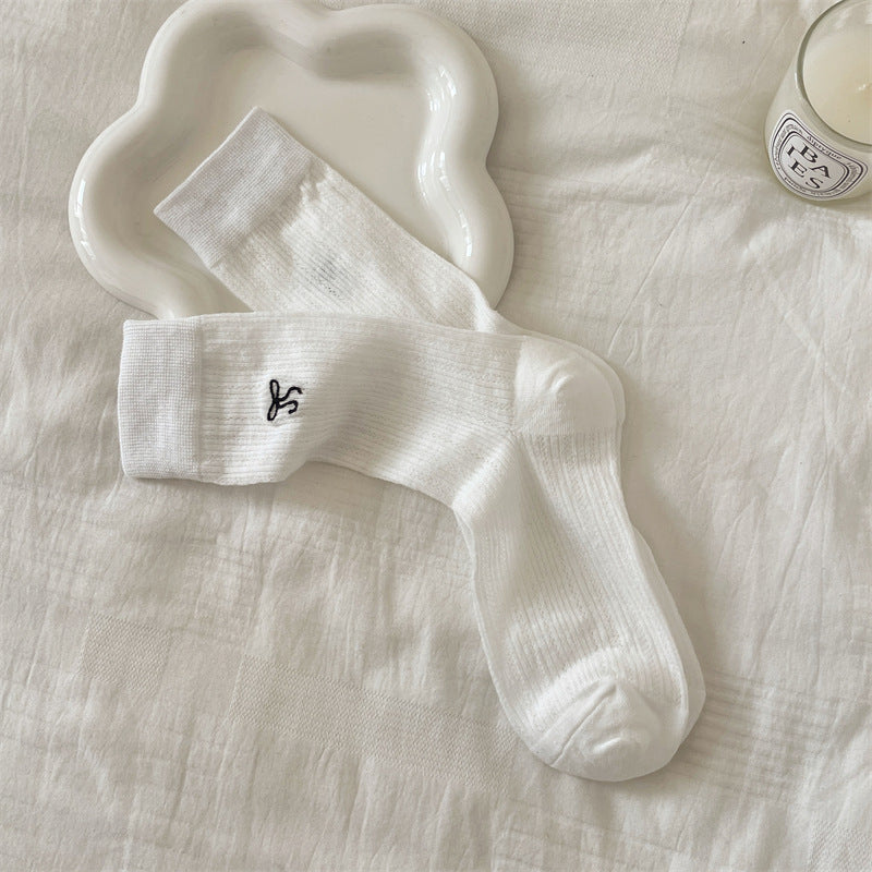 Bow Embroidered Breathable Sweet Socks
