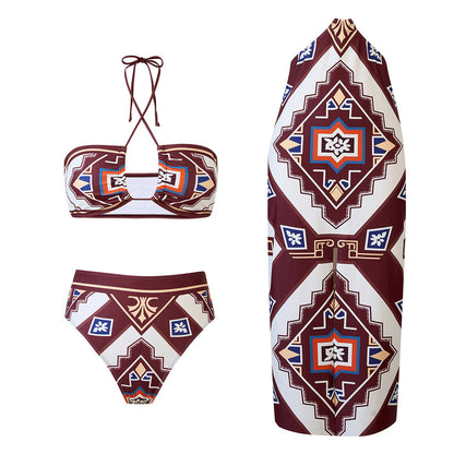 3PCS Vintage Print Sexy Halter Swimwear
