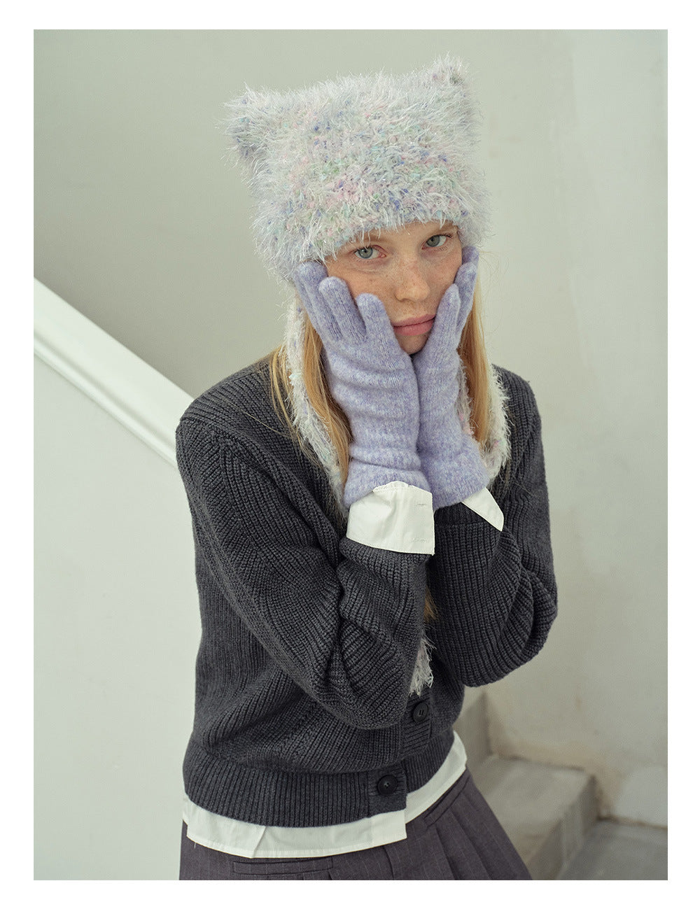 Solid Color Cute Plushed Knit Gloves