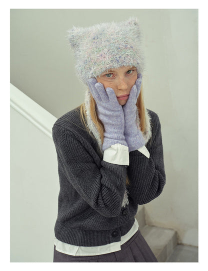 Solid Color Cute Plushed Knit Gloves