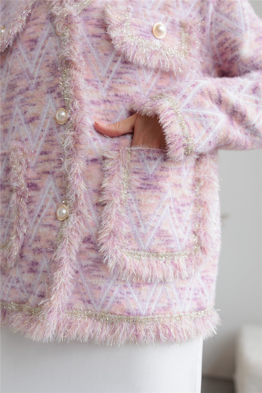 Elegant V-Neck Striped Long Sleeve Cardigan