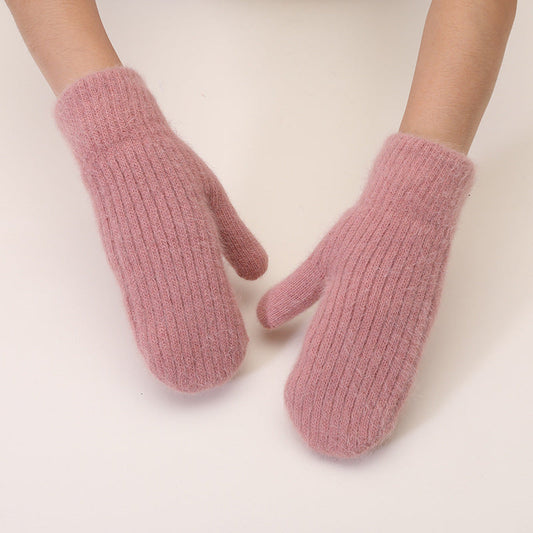Simple Padded Knit Mittens Gloves