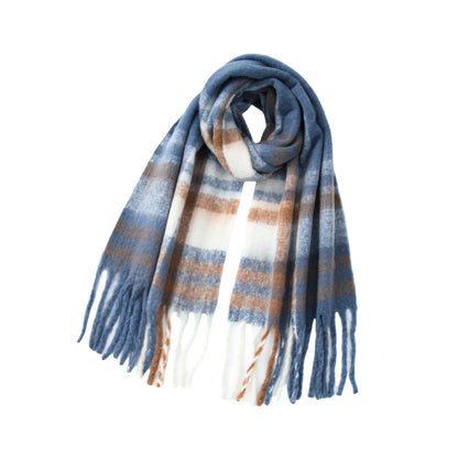 Checkered Wool Blend Long Shawl Winter Scarf