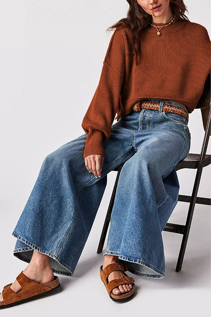 Solid Color Round Neck Simple Sweater