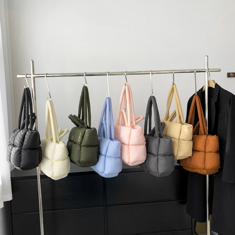 Simple Puffer Tote Bag Solid Color Soft Handbag