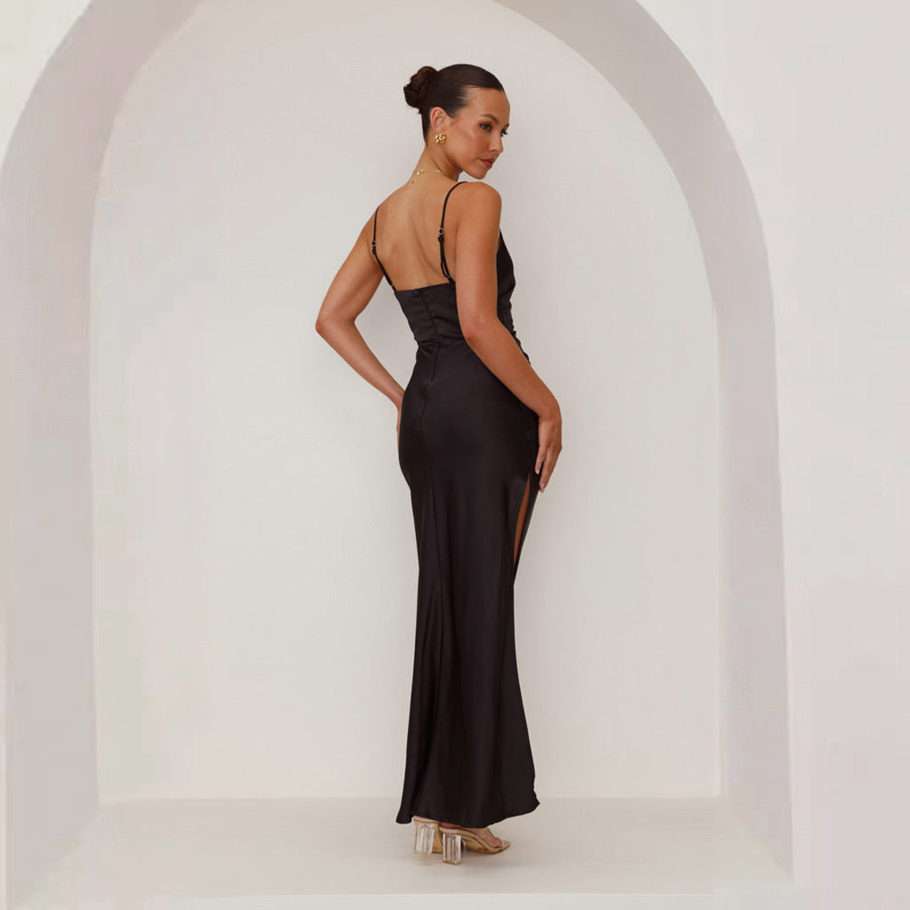 Sexy Backless Split Hip Wrap Maxi Dress