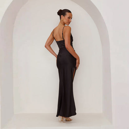 Sexy Backless Split Hip Wrap Maxi Dress