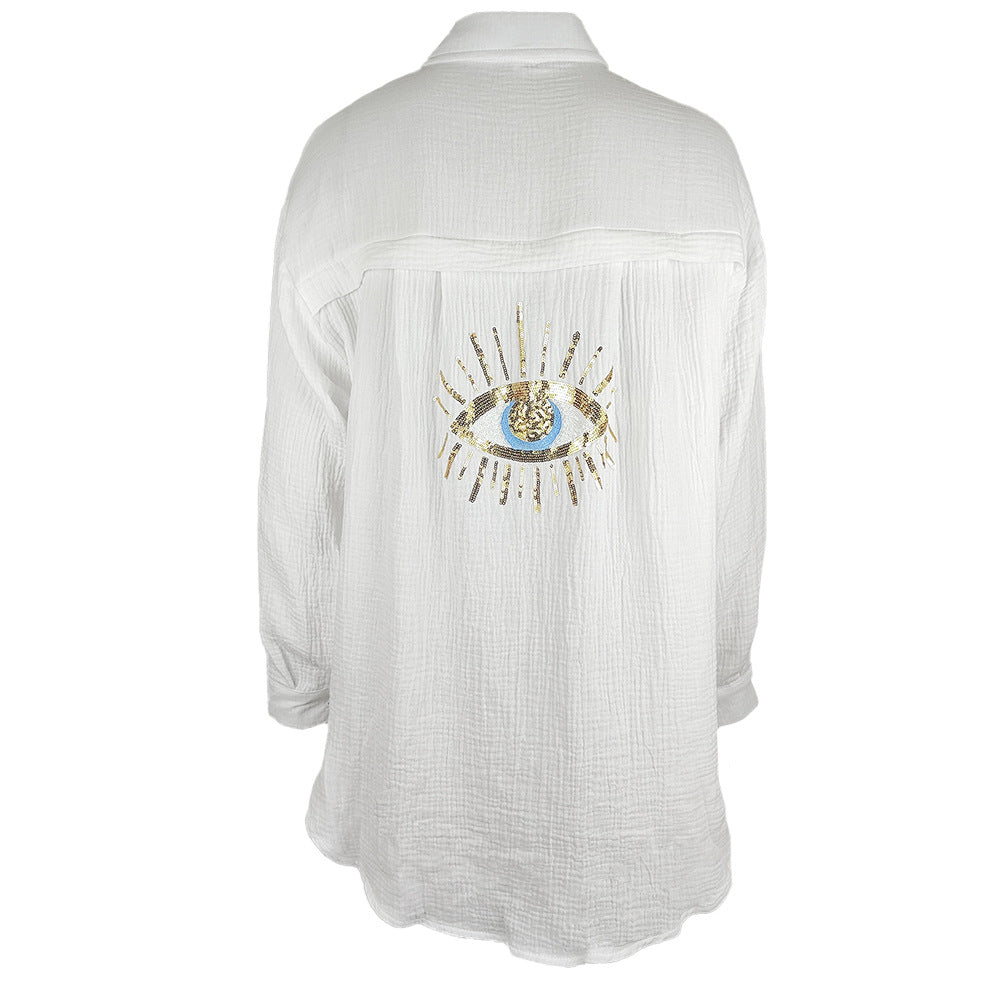 Casual V-Neck Sequins Long Sleeve Top