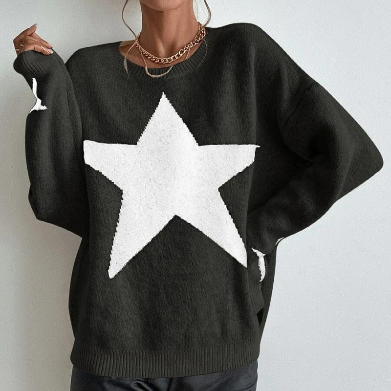 Round Neck Star Jacquard Pullover Sweater